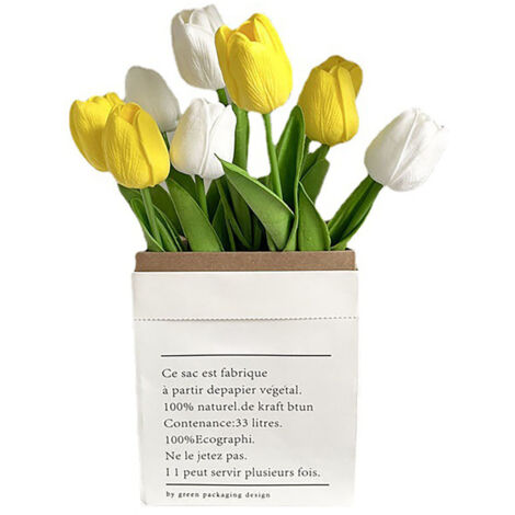 Fleurs artificielles style tulipe, détails soignés, couleurs vives et résistantes, fleurs en plastique blanches et jaunes pour bureau, salon et photographie. Idéales pour le bureau, le salon et la pho