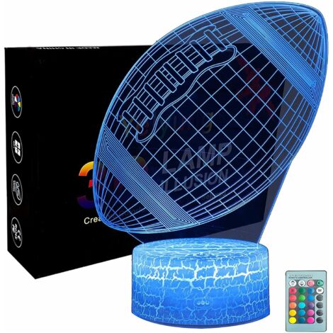 Rugby Night Light, 16 changement de couleur tactile télécommande 3D Football Light, lampe de table décorative, cadeau pour les garçons et les enfants amateurs de sport