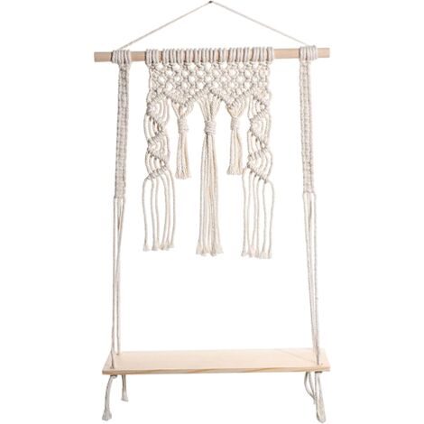 Étagère murale suspendue en macramé avec tablette en bois – Décoration intérieure bohème