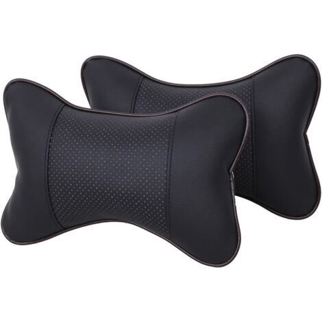 Lot de 2 coussins de nuque pour voiture en cuir PU – Appuie-tête ergonomiques – Noirs