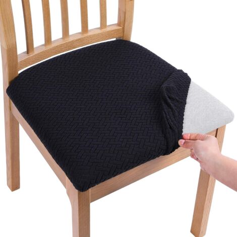 Lot de 4 housses de siège extensibles en jacquard – Motif à rayures longues – Noir