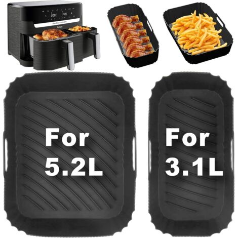 Airfryer Moule en silicone pour Tefal EY9018 Dual Easy Fry 5,2/3,1 L, Moulinex 8,3 l, Cecotec 5,5/3,5 l, DMS 6L/4L, friteuse à air Accessoires pour friteuse à air chaud double chambre Dual