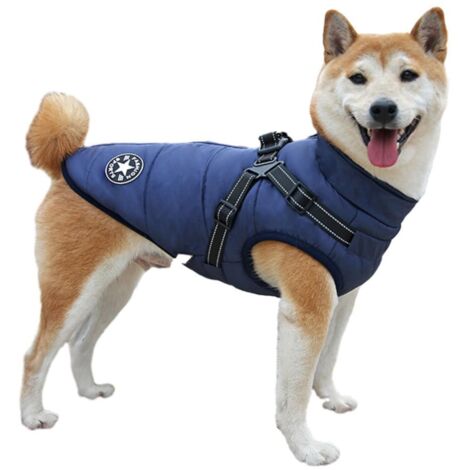Gilet d’hiver pour chien avec harnais intégré – Veste chaude et confortable – Taille XL – Bleu