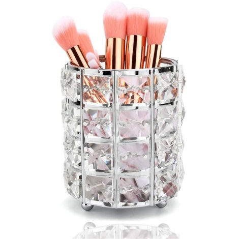 Organisateur de pinceaux de maquillage en cristal – Rangement cosmétique élégant – Couleur argent