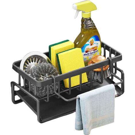 Évier de cuisine de l'Organiseur à partir d'acier Inoxydable, Éviers de cuisine-Caddy-Organiseur amovible Tablette et porte-Serviettes, des ustensiles de Cuisine pour les Éponges, Brosses, Noir (1/5)