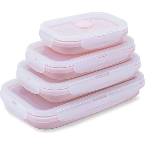 Pliable Frischhaltebehälter en Silicone, sans BPA, ResQIEDOVIEYose, avec lufQIEDOVIEYichtem couvercle en plastique pour la Cuisine,Rose