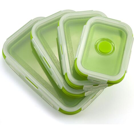 Pliable Frischhaltebehälter en Silicone, sans BPA, ResQIEDOVIEYose, avec lufQIEDOVIEYichtem couvercle en plastique pour la Cuisine,Vert