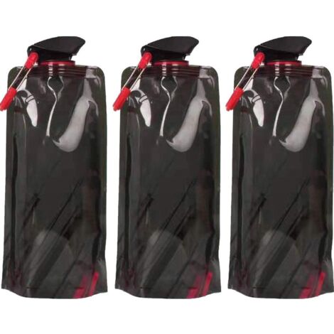 Unisex Adult 700ML Pliable Set de 3, Pliable Flexible Bouteille d'eau Réutilisable pour la Randonnée, l'Aventure, les Voyages (Noir) (1/5)