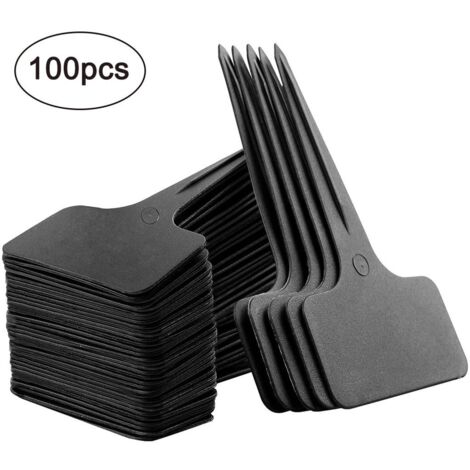 100 PCS T Type de Plastique Pflanzenschilder Noir pour Étiqueter Pflanzenstecker résistant aux Intempéries Stecketiketten Noir Étiquettes pour Plantes,610cm (1/5)