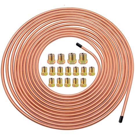 Tuyau de Frein en Cuivre 25ft/7,62m Ø 4.75mm, Kit de Conduite Générale de Frein Replacement, Auto Tube Tuyau de Carburant Frein, 3/16" de Rechange pour Automobile avec 16 Raccords