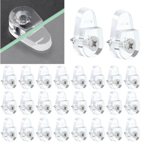 Lot de 50 supports de miroir - Clips de retenue en verre - Clips de support en verre avec 50 vis pour fixation de verre, miroir et fenêtre de 3 à 5 mm d'épaisseur
