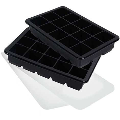 Silicone Eiswürfelschalen avec Couvercle, lot de 2, bac à glaçons, les Glaçons, de la Bière, des Cocktails(Noir) (1/5)