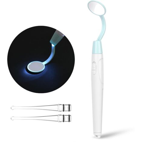 Miroir d'Inspection Dentaire, Miroir dentaire avec lumière anti-buée Avec écope d'oreille remplaçable, miroir LED pour inspection des dents, soins bucco-dentaires,bleu