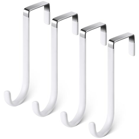 Crochet de Porte, 4 x Patère Porte en Acier Inoxydable, Crochets pour Rebord de Porte Tiroir, Porte Manteau pour Porte, Tiroir, Placard Armoire, Salle de Bains, Cuisine -Blanc