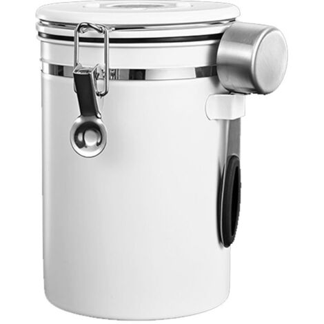 Extra-large Plateau Récipient pour café en Grains et Moulu, hermétique en acier Inoxydable, robinet de Vidange et de Café(Blanc, 1800 ml)