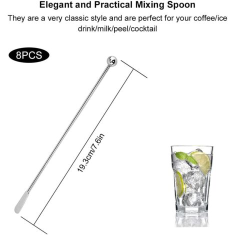 10 Agitateurs à Cocktail En Acier Inoxydable - Bâtonnets De Mélange Métal Avec Poignée Ergonomique