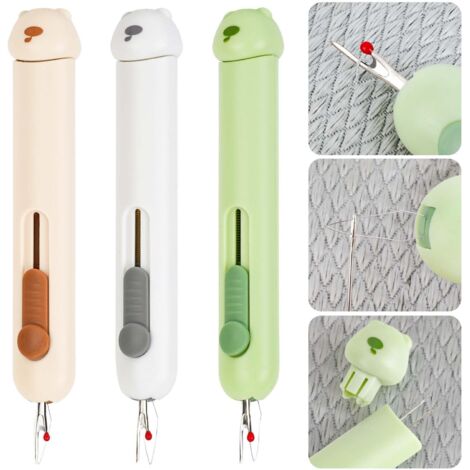 Lot de 3 enfile-aiguilles 3 en 1 - Avec 2 aiguilles et boîte de rangement - Multifonctionnel - Pour la couture à la main, le bricolage, l'artisanat, le matelassage - Pour débutants et personnes âgées