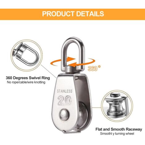Poulie pivotante robuste en acier inoxydable 304 pour gréement de câble métallique (m20) | Leroy