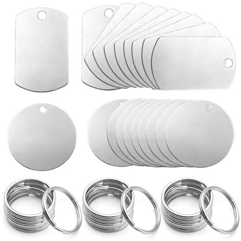 Lot de 20 pendentifs vierges en acier inoxydable pour chien - Étiquettes vierges - Étiquettes vierges - Porte-clés - Étiquettes rondes - Kit de bricolage