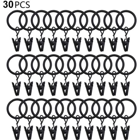 De 30 Pièces. 3,5 mm × 25 mm de Diamètre Polyvalent Rideau Clip anneaux de rideau en Rideau Anneaux avec Clip(Noir)