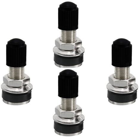 Lot de 4 valves de pneu avec bouchons anti-poussière - En métal - Sans chambre à air - Cuivre par jantes - Pour pneus de voiture et moto - Argenté/noir