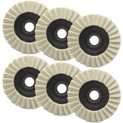 Lot de 6 disques de polissage en laine pour meuleuse d'angle - 125 mm - Disque brillant - 22,23 mm