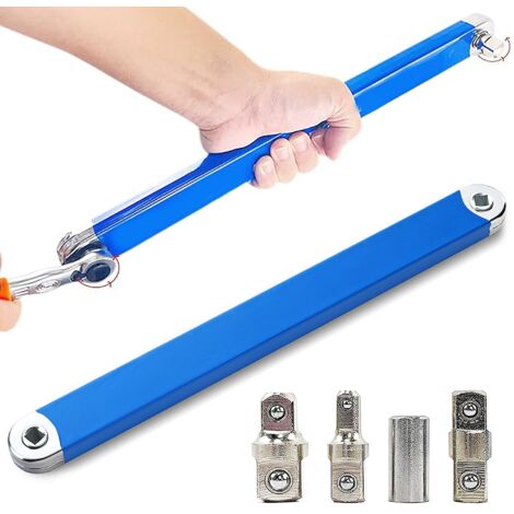 Pro Offset Extension Wrench - Clé d'extension coudée avec 1/2", 1/4" et 3/8" - Multifonctionnelle, convient pour les petits espaces (bleu)