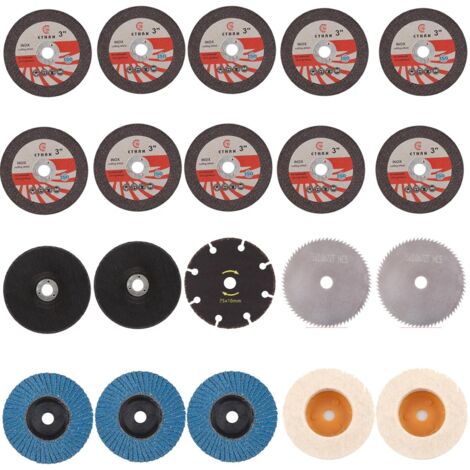 Lot de 15 disques à tronçonner 76 mm, 3 disques à lamelles de 76 mm, disques à tronçonner 76 x 10 mm, 2 disques de polissage en feutre de 75 x 10 mm, pour mini meuleuse d'angle, coupe, polissage
