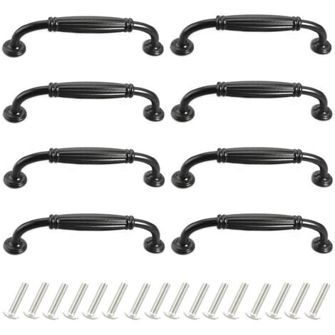 poignee de meuble cuisine noir 96mm 8 Pièces Poignée de Porte Poignee de Meuble Vintage Poignet de Porte Cuisine Alliage d'aluminium Poignee Meuble pour Porte,Espacement des trous de 96mm