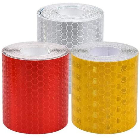 3 Rouleaux de Ruban Réfléchissant, Autocollante Imperméable Bande Reflechissante, Ruban Réfléchissant de Sécurité Extérieur Rouge Jaune Blanc, pour Véhicules, Casques, Vêtements, 5cm3m