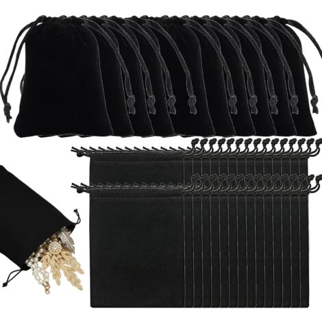 50 Pièces Pochettes de Serrage en Velours Noir, 7x9cm, pour Bijoux, Cadeaux, Bonbons, Mariages, Porte-Clés