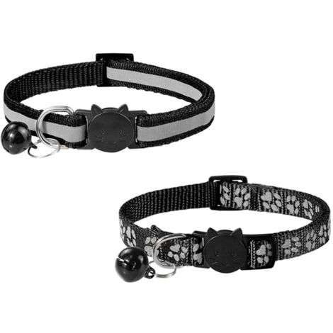 Collier Chat Anti Étranglement, 2 pcs Réglable Réfléchissant Collier pour Chat Chaton Chiot avec Clochette et Boucle de Sécurité, 19-32cm Noir, Convient à la Plupart des Chats domestiques