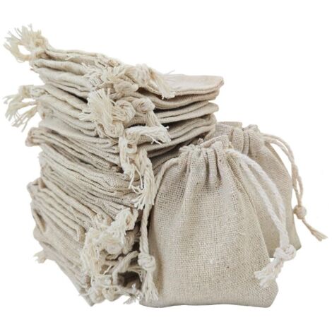 50 Pièces Petits Sacs en Sachet Coton, Pochon Tissu, Sac Toile de Jute Pochette Tissu Cordon Sac en Bijoux Sacs Cadeaux Sachet, 7  9cm