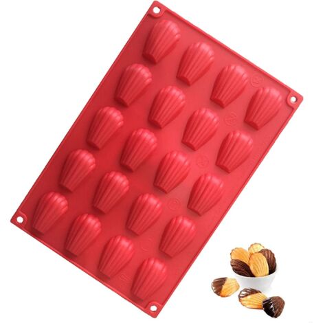 Lot de 2 Moules à Madeleine Mini Coquillage en Silicone - 20 Cavités Antiadhésives - Pour Gâteaux, Chocolat, Biscuits - Rouge