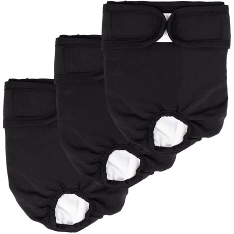 Lot de 3 couches noires réutilisables pour chiens mâles et femelles, taille L