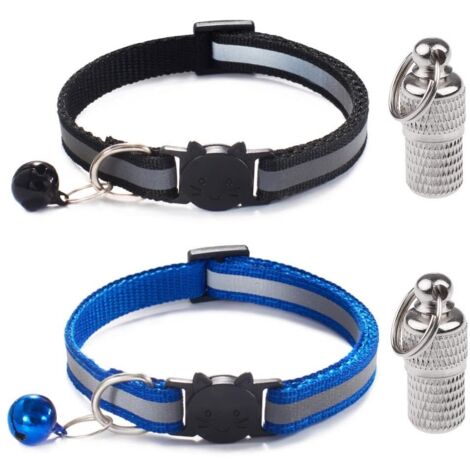 2Pcs Collier Chat Anti Étranglement, Réglable Collier pour Chat, avec 2Pcs Pendentif Porte-Adresse, pour Chatons Ou Chiots Collier Chat, Bleu, Noir