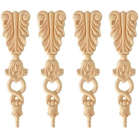 4 Pièces Moulure Décorative en Bois, Onlay Applique Sculpté, Objet Décoratif, Décalcomanie pour Sculpture, Ornements pour Meubles