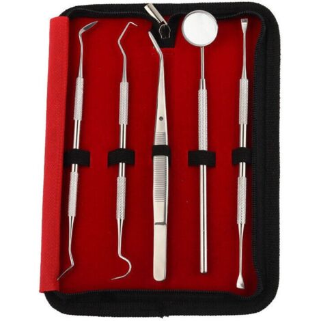 Lot de 5 Dental Set de nettoyage dentaire Set Zahnsteinentferner Zahnsonde miroir dentaire soins dentaires (1/5)