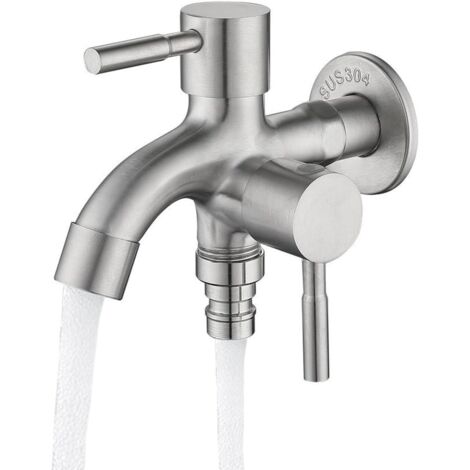Robinet de jardin à double sortie - 1/2 pouce - Robinet d'extérieur - Résistant à la rouille - Acier inoxydable - Convient pour le jardin, la maison et l'industrie