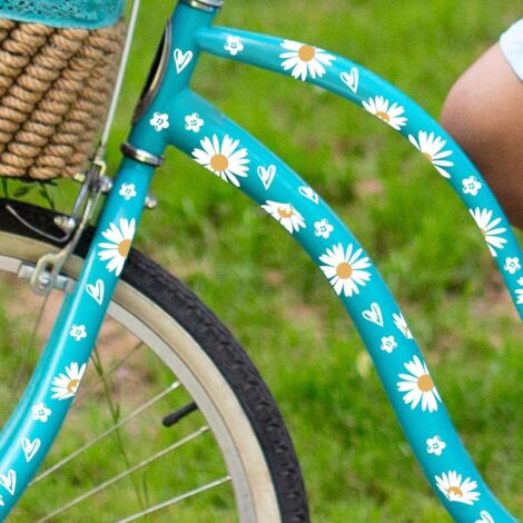 Autocollants de vélo à fleurs de marguerite, 2 feuilles d'autocollants de fleurs imperméables pour vélo, autocollants de fleurs de marguerite pour cadre de vélo de filles décoratif
