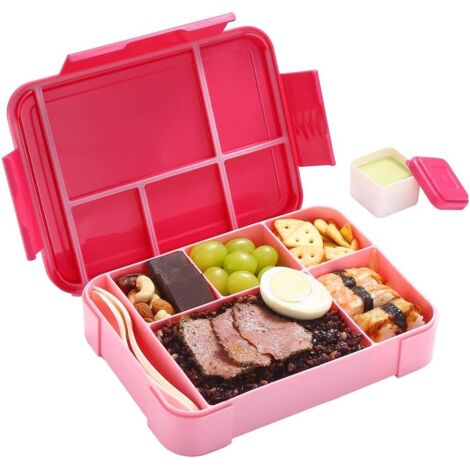 Boîte à lunch pour enfants avec compartiments, 1300 ml, sans BPA, boîte à bento, boîte à lunch, boîte à goûter, étanche avec 5 compartiments, boîte à lunch pour adultes, filles et garçons, passe au mi
