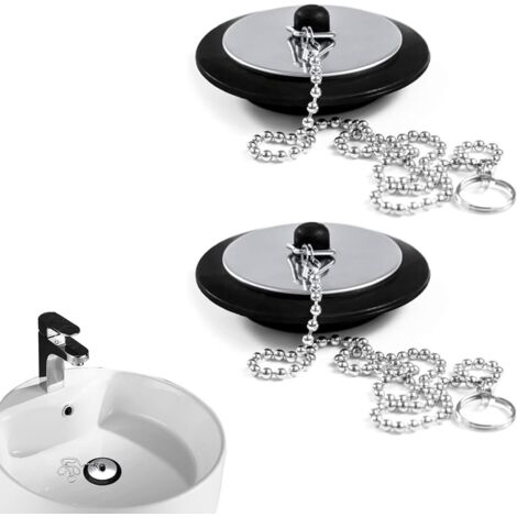 Bouchon de baignoire universel 2 pièces avec chaîne Bouchon d'évier de salle de bain Bouchon de vidange de remplacement pour salle de bain cuisine, bouchon d'évier de cuisine Bouchon de baignoire en c (1/5)