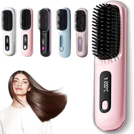 Brosse Lisseuse Sans Fil, Portable et Rechargeable, Design Durable et Respectueux des Cheveux, Idéale pour les Voyages et l'Utilisation Quotidienne (Rose)