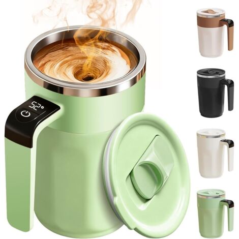 Tasse à Café Auto-Mélangeante avec Affichage de Température - Tasse en Acier Inoxydable Rechargeable de 13.5 oz (380 ml) avec Couvercle, pour Café, Lait, Thé et Boissons Chaudes (Vert)