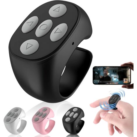 Télécommande Bluetooth sans Fil du Bout des Doigts, Anneau De Défilement pour Caméra Vidéo Courte, Télécommande Paresseuse Tourne-Page Bluetooth (Noir)