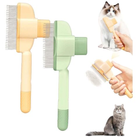 Brosse Autonettoyante Innovante pour Chats et Chiens 2025 - Brosse de Toilettage à Dents Longues et Courtes en Métal, Élimine les Poils Morts - Bouton de Libération en 1 Clic (Vert)