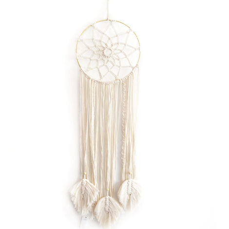 Décoration murale bohème en macramé, motif feuilles avec cercle en bambou, style artisanal