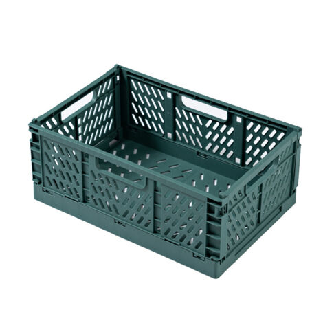 Panier de rangement pliable en plastique, vert foncé, format moyen, usage domestique