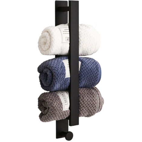 Barre porte-serviettes murale sans perçage, acier inoxydable noir, salle de bain