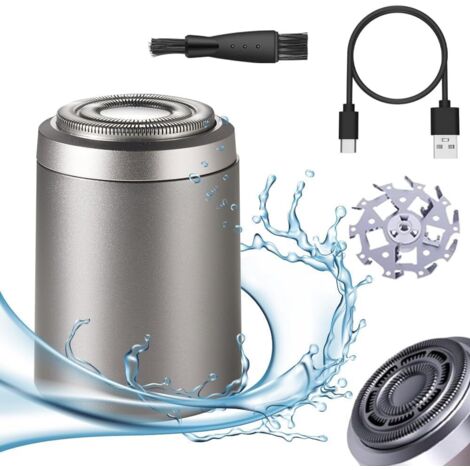 Mini Rasoir éLectrique Portable Pour Homme,Rechargeable Par Usb,Taille De Poche, étanche, Rasoir électrique 2 En 1, Rasoir Rotatif Sans Fil étanche Pour Visage, Rasoir Humide Et Sec. (Argent) (1/5)
